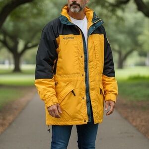 [US:S/PTP28”]VTG Columbia Men's Yellow Black Performance Ski Rain Jacket